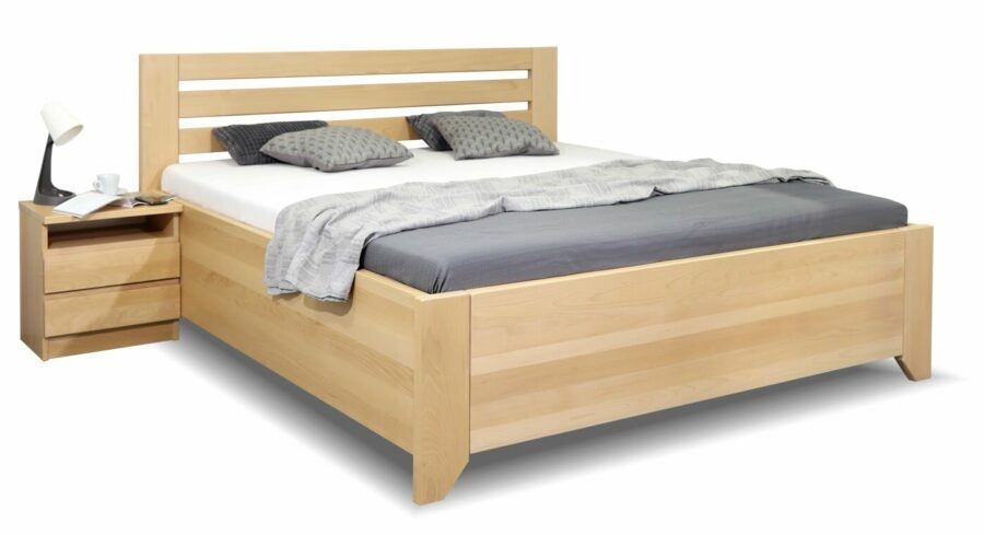 Vysoká dřevěná buková postel s úložným prostorem VANDA